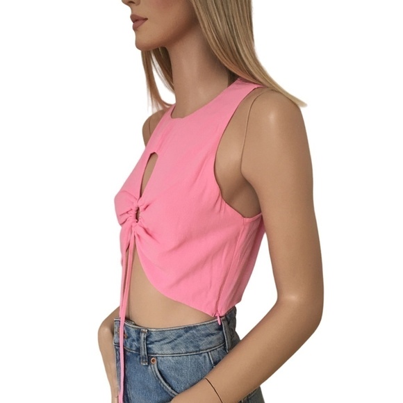 Nordstrom Elodie O-ring Front Crop Tank Top Blouse Pink Rayon Blend Blouse - Picture 4 of 14